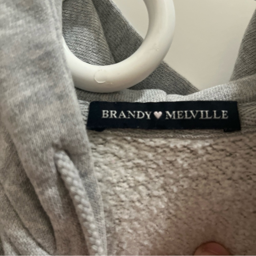 Brandy Melville Hoodie Womens One Size Gray Full Zip Cropped Athletic - Picture 2 of 5